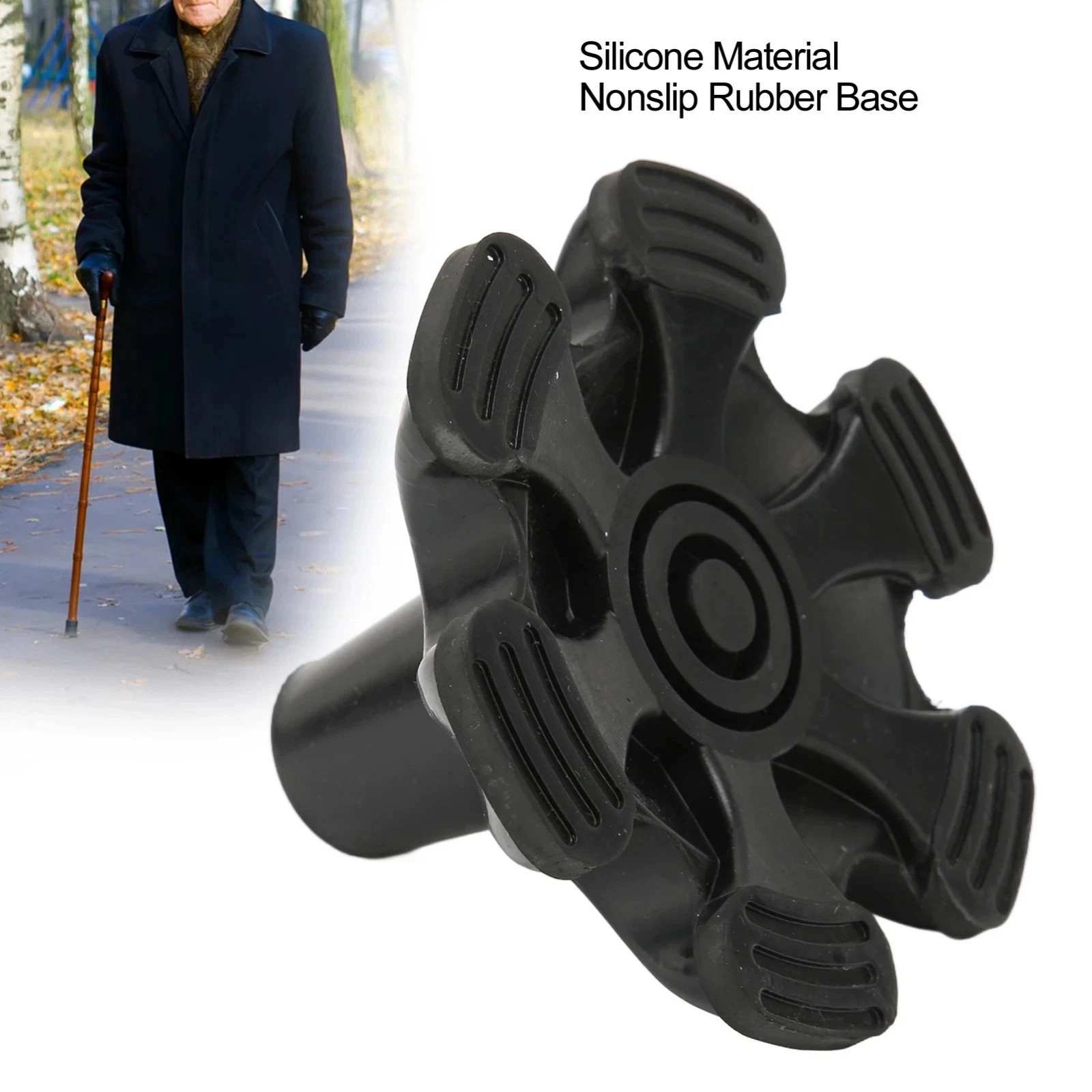 6 Point Cane Tip Replacement Rubber Foot 3/4" Self Standing Walking Cane Base