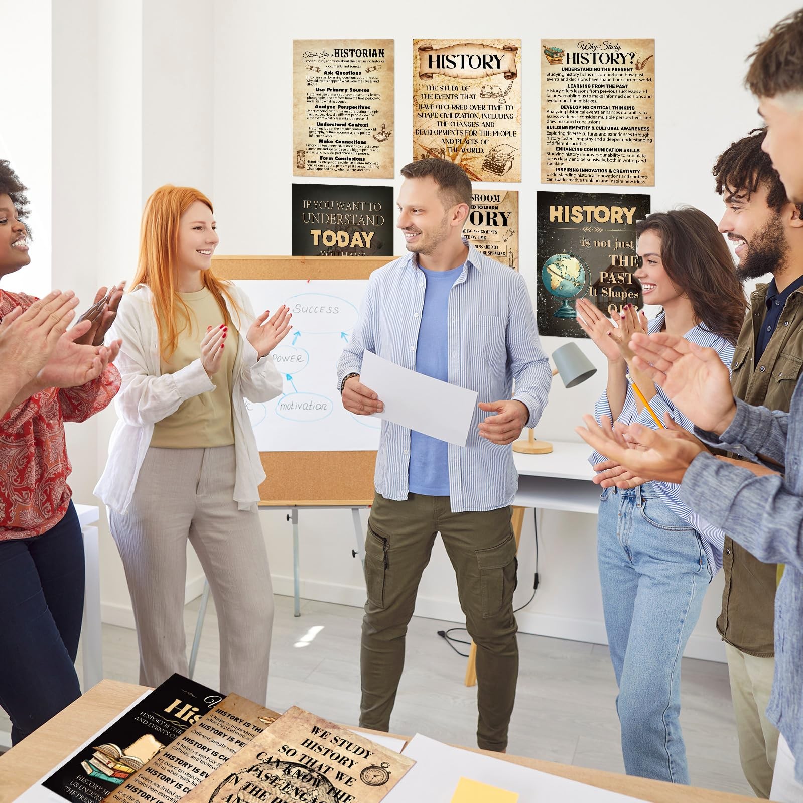 9 Pack Social Studies Classroom Decorations History Posters for Elementary, C
