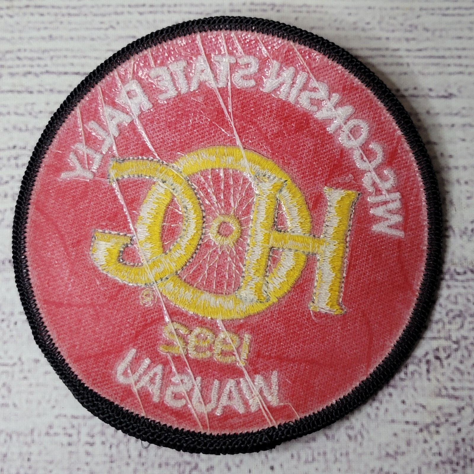Vtg 1992 H.O.G Wisconsin state rally wausau motorcycle jacket / sleeve patch Red