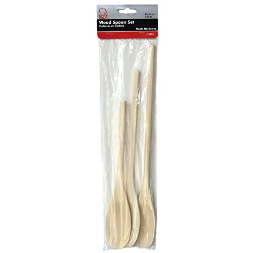 Select Maple Solid Spoon Set, 10, 12, 14 inch 3 Piece Set, Natural