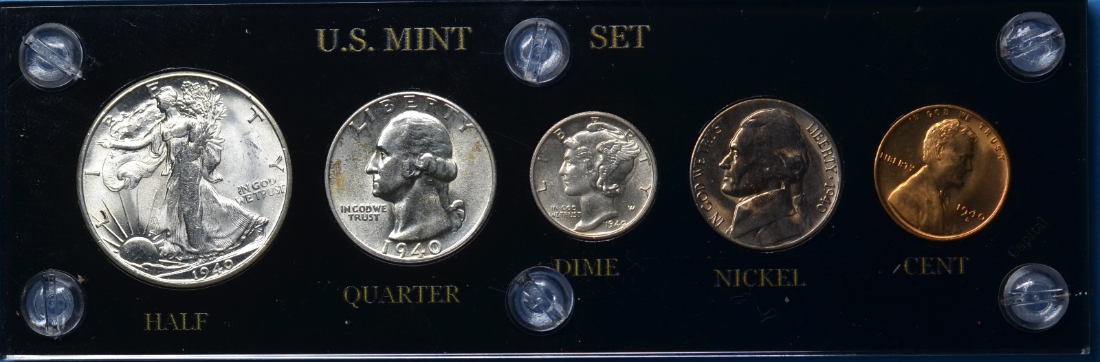 1940 S US MINT SET CHOICE/GEM UNCIRCULATED IN BLACK CAPITAL CASE FSB DIME STEPS