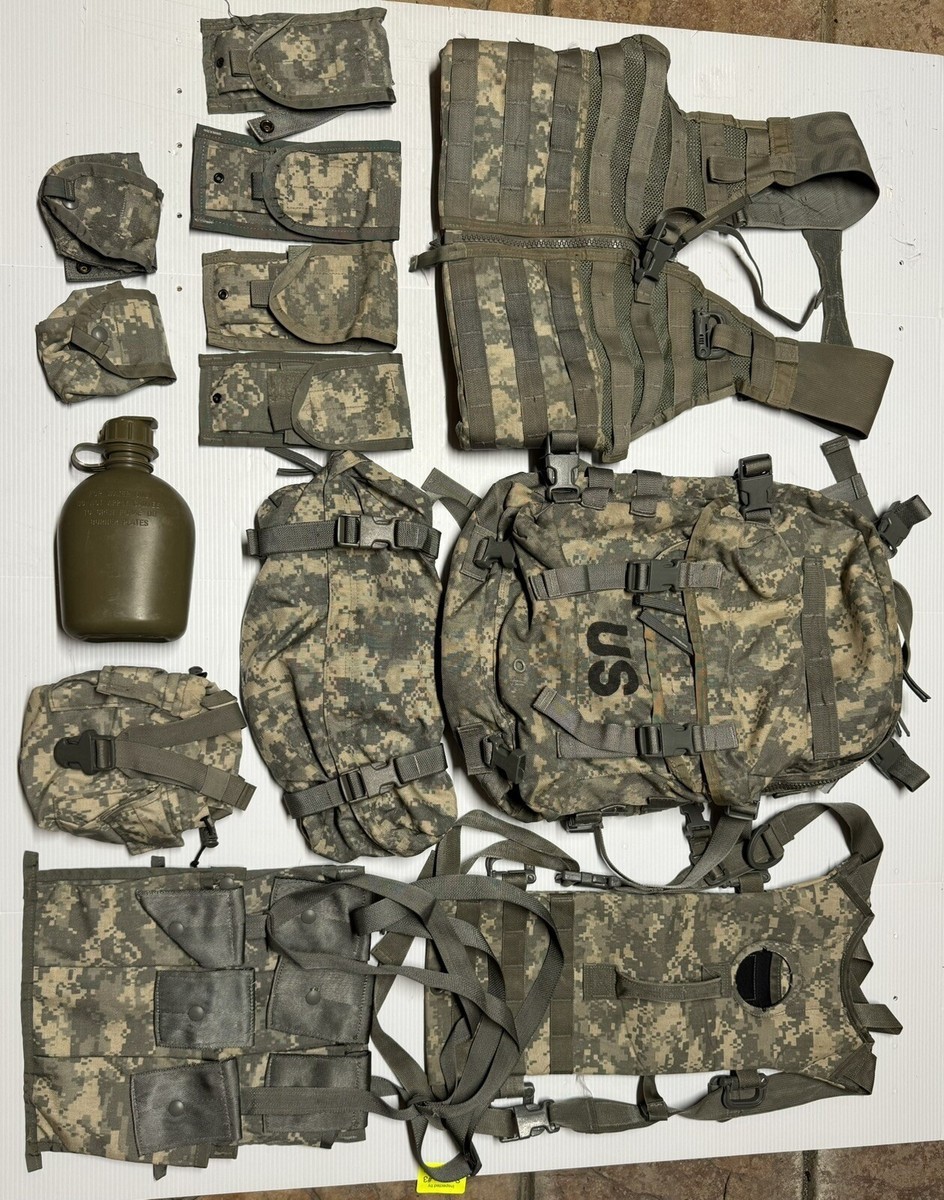 Rifleman Set 14 PC Assault Pack ACU FLC Vest w 12 Pouches Packs w/ CANTEEN NICE