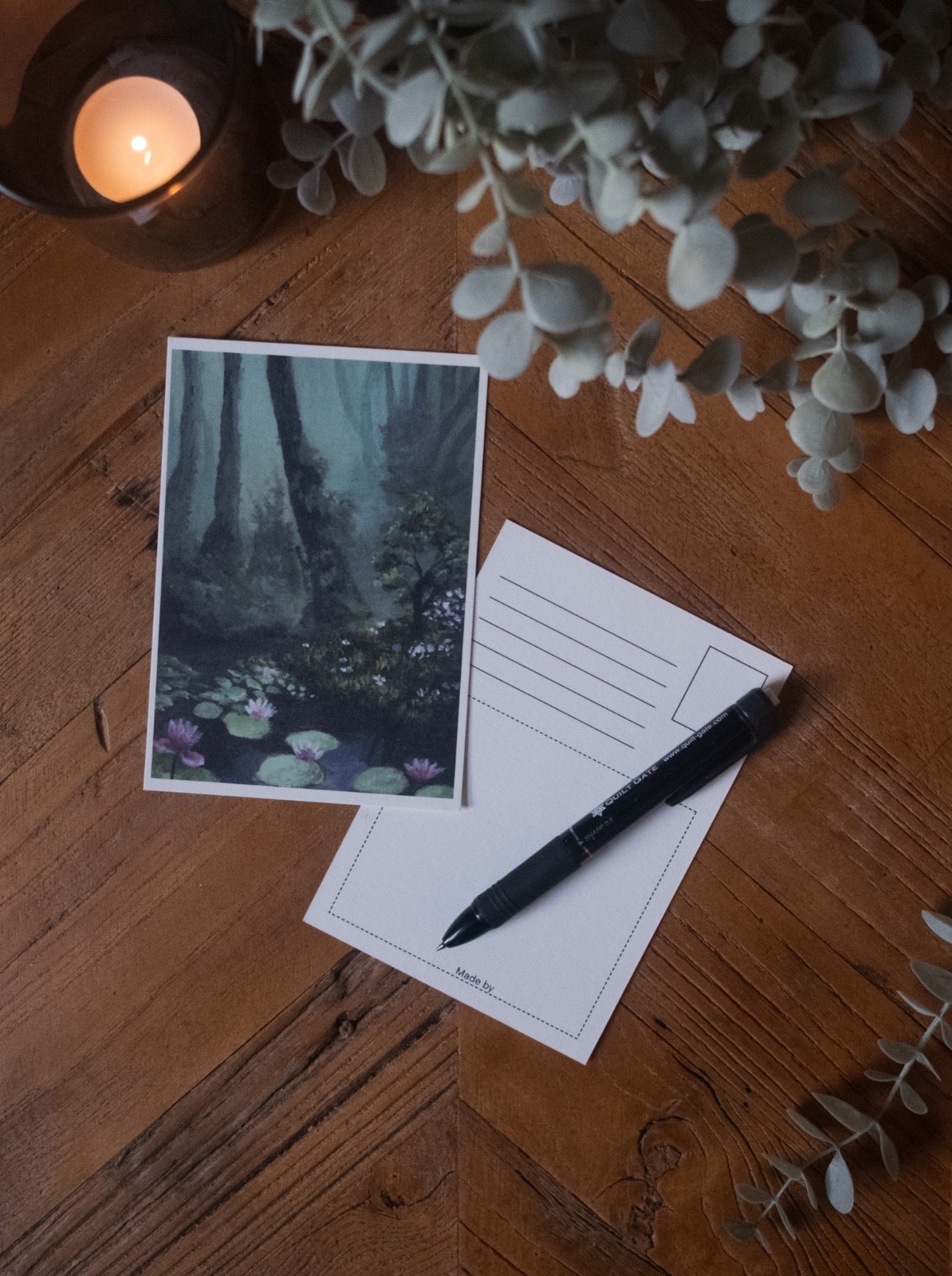 Nature Forest Stream Art Postcard 4x6 Inch | Landscape Painting Print | Fine Art