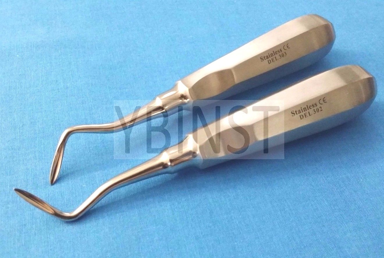 2 FRENCH STEEL APICAL ROOT TIP DENTAL EXTRACTING ELEVATORS # DEL-302 + DEL-303
