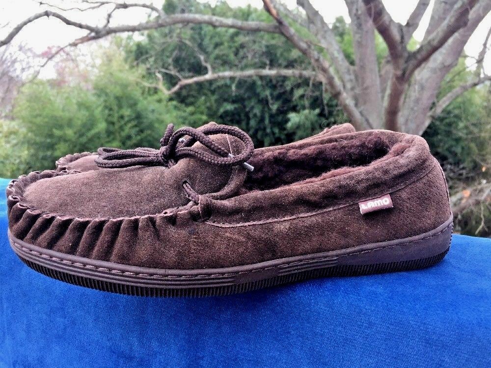 Apres by LAMO Suede Fuzzy Fur Chocolate Moccasins Slippers Shoes Womens Size 8