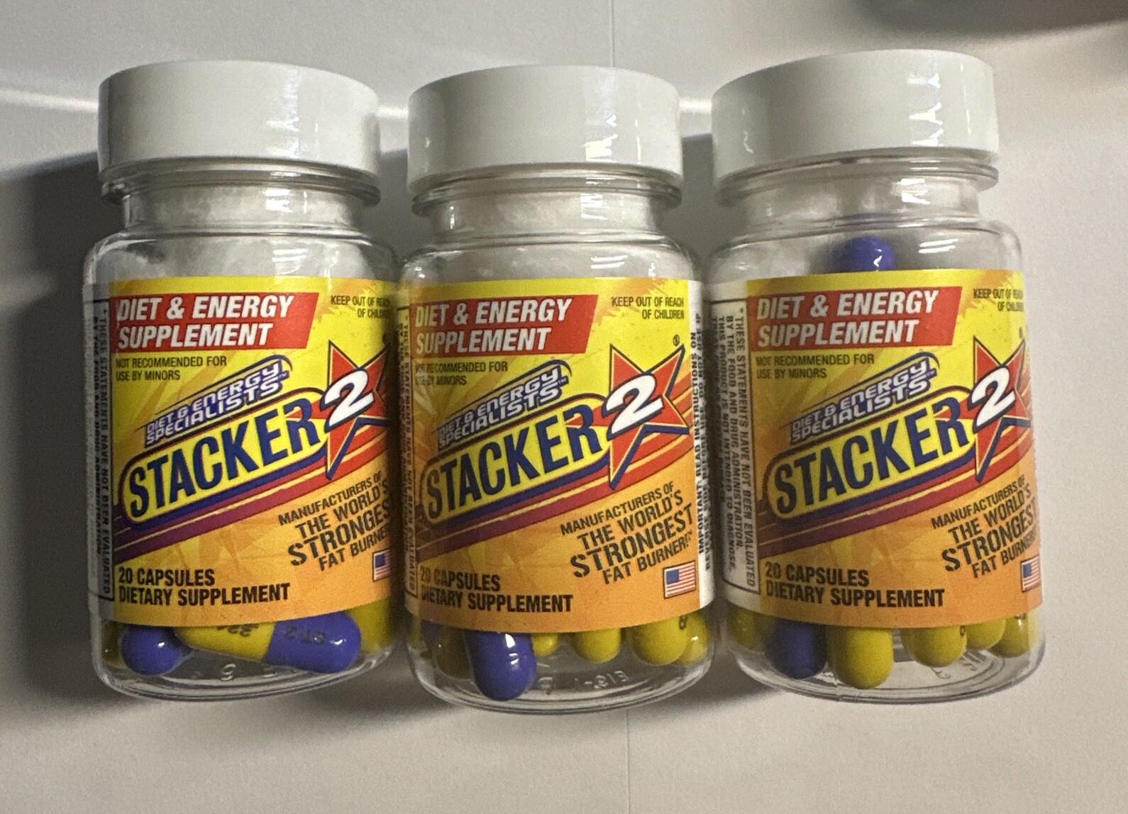 Stacker Two 3 - 20ct Bottles 60 Capsules 3 Month Supply Free Ship