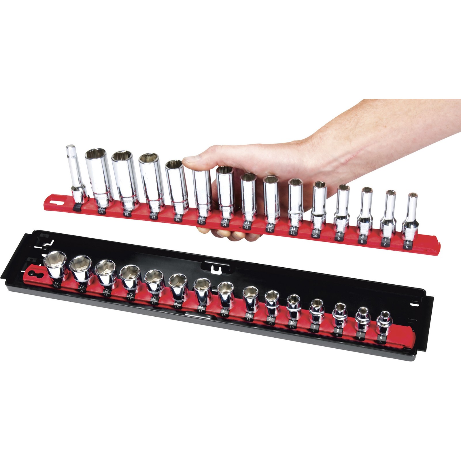 Ernst Manufacturing Socket Boss Organizer, 2 Rails, 1/2in.-Drive, Model# 8454
