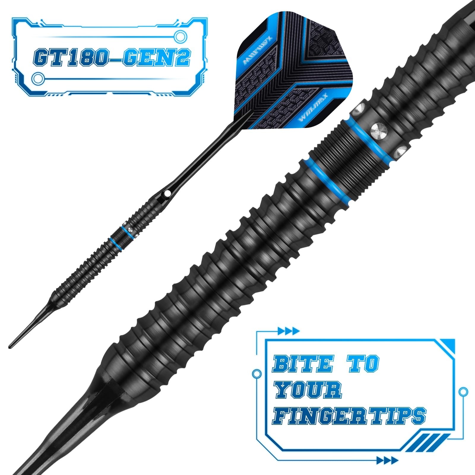 WIN.MAX Darts Soft Tip Set - 90% Tungsten 24G, Black