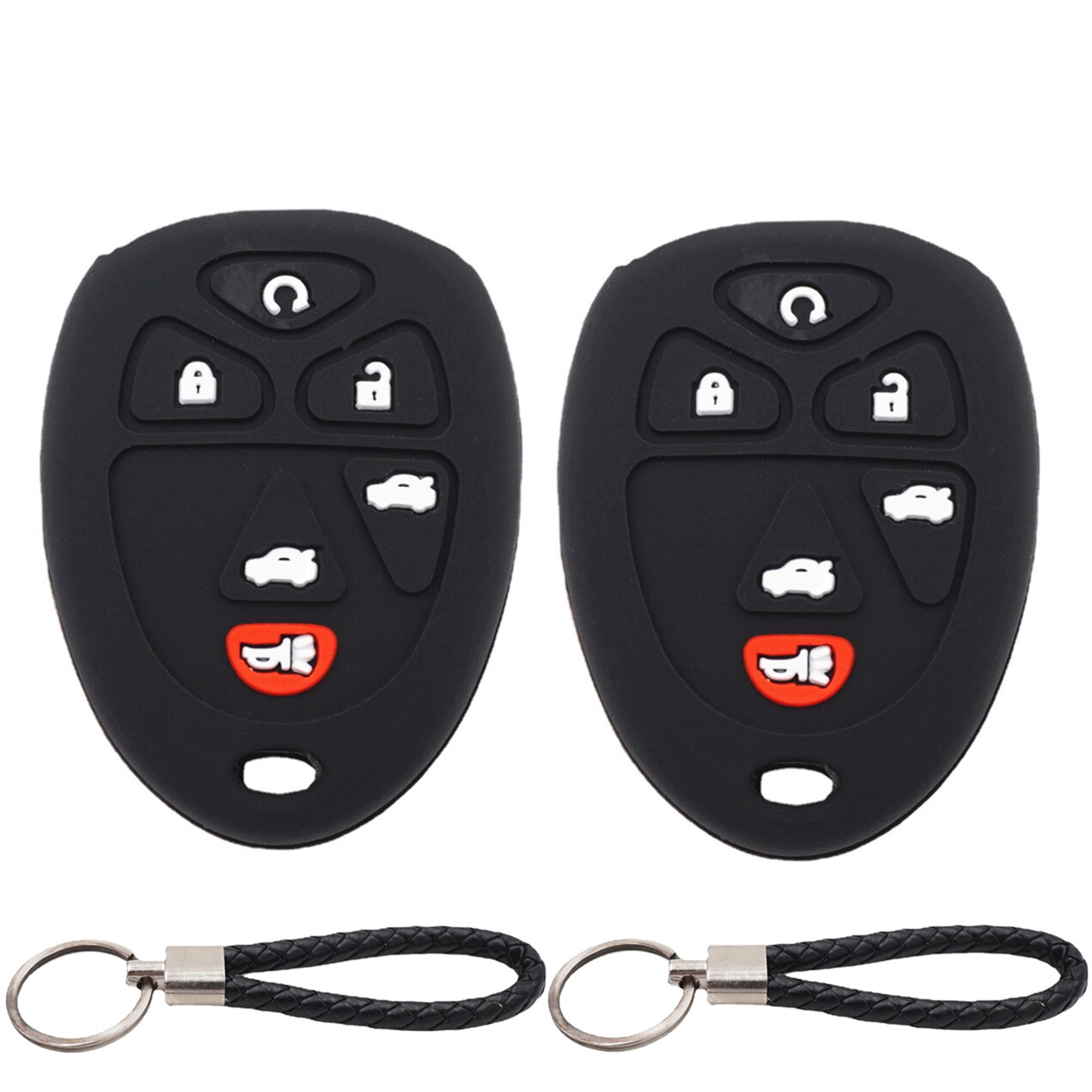 2Pcs 6 Buttons Silicone Key Fob Cover & Keychain for Chevrolet GMC Cadillac