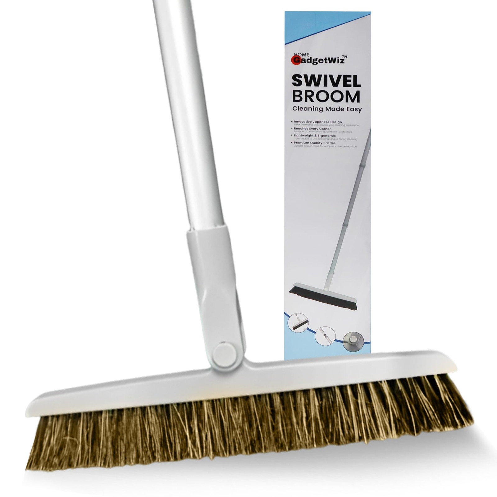 Horsehair Swivel Broom with 18" Swivel Head, & 54" Handle, for Hardwood Floors