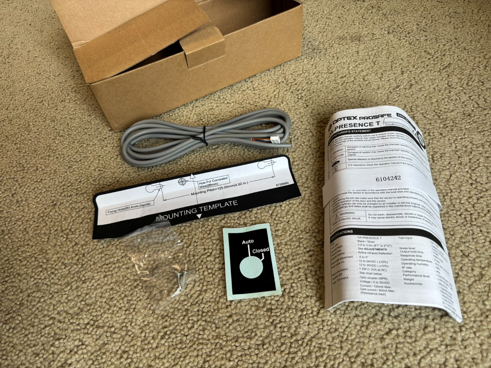 OPTEX OA-Presence T sensor, silver Model: US02-1699-07 for automatic doors
