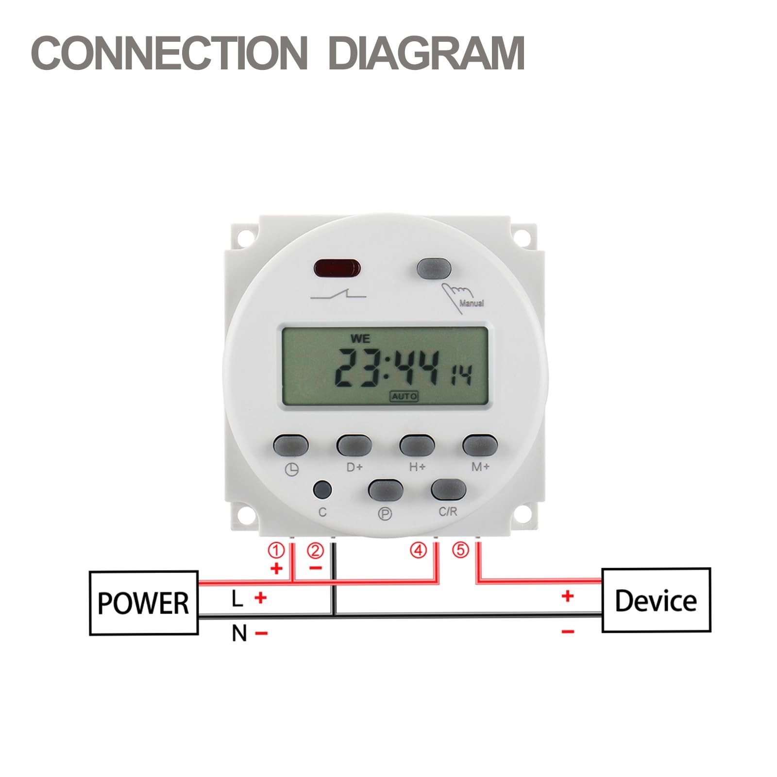 Baomain Time Switch Relay,Digital LCD Programmable Timer,110V AC Timer, White