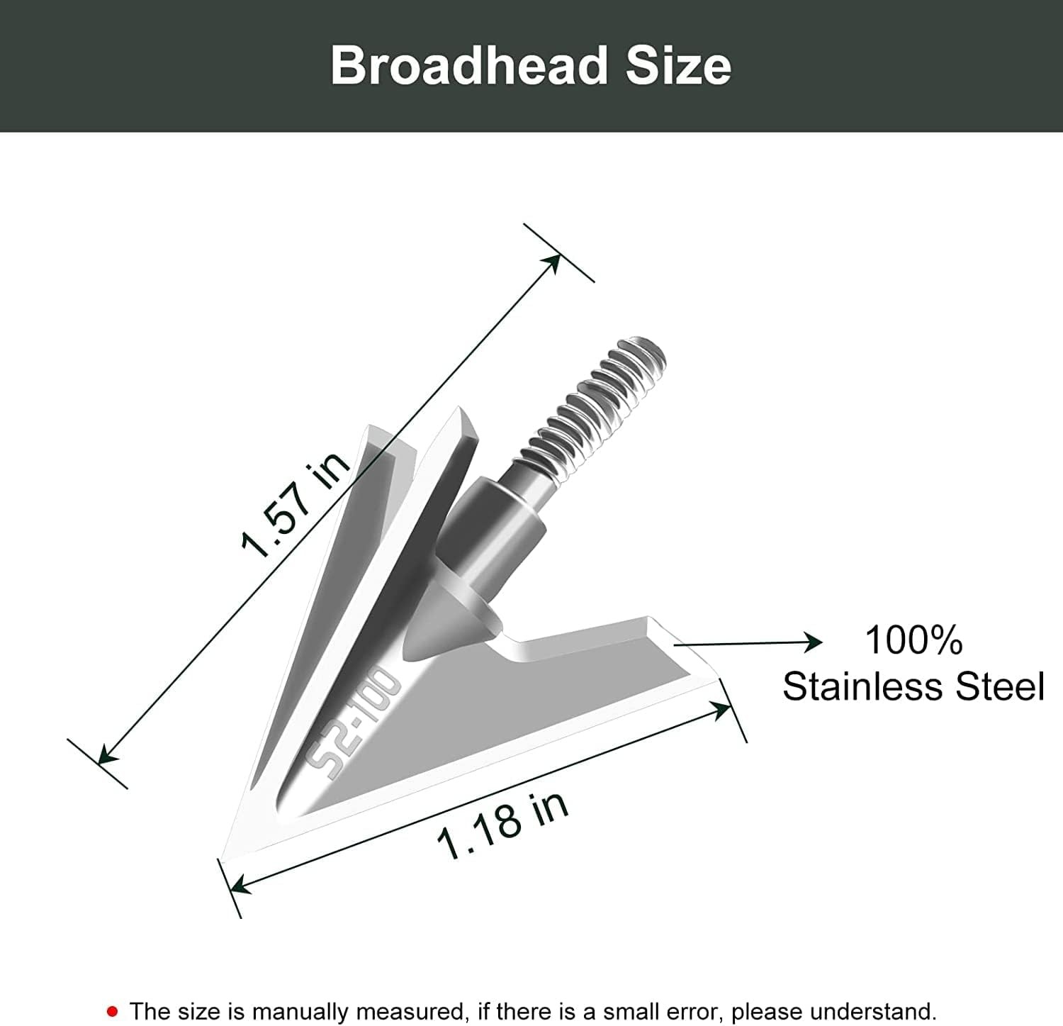 Bgary Archery Broadheads 100 Grain 6 Pack Solid 3 Blades Fixed S2-Silver 6Pcs