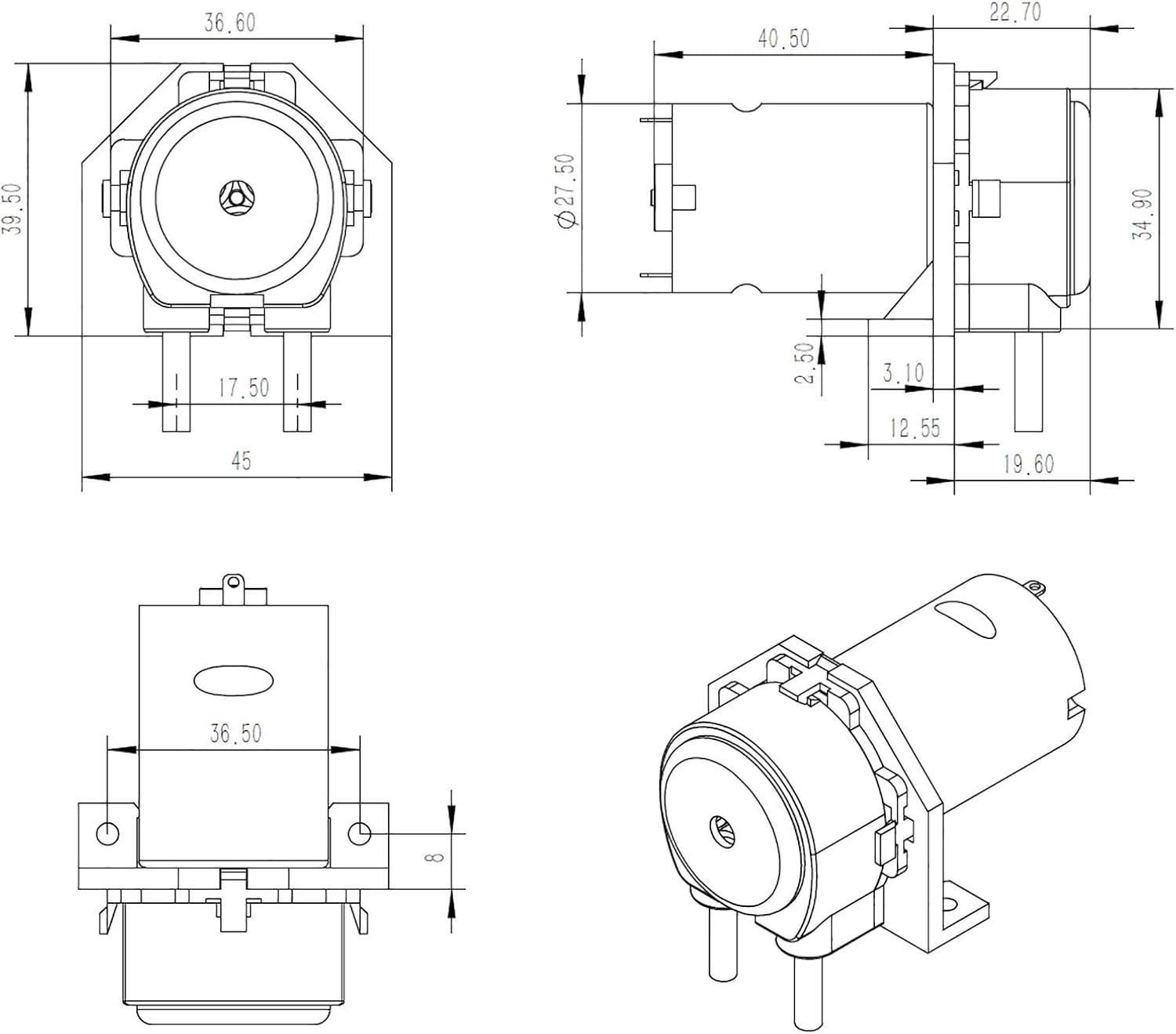 Versatile 12V DC Dosing Pump with Easy Snap-In Design - Ideal for Aquariums