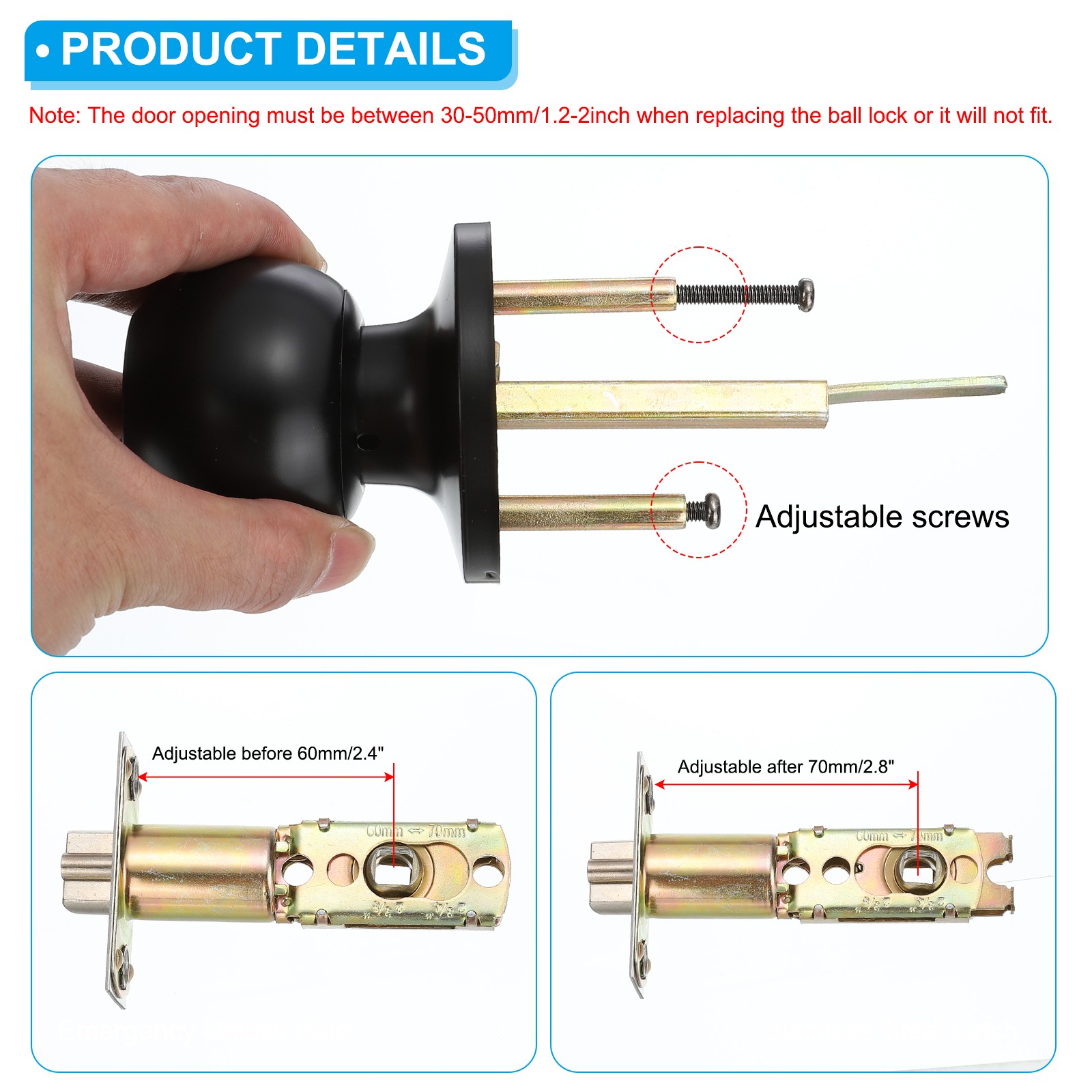 4 Pack Key Entry Door Knob Interior, Black