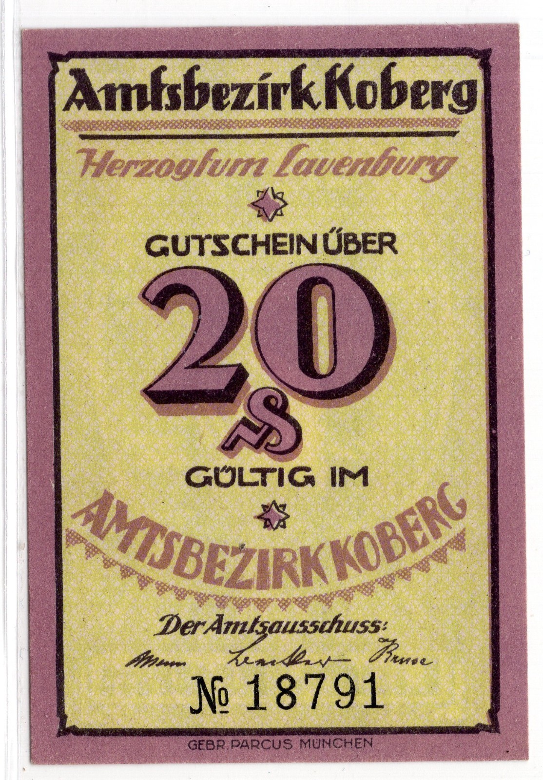 1921 Germany Koberg Notgeld 20 Pfennig Note (3780)