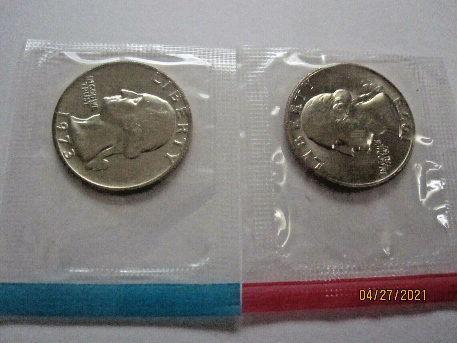 1973 P D WASHINGTON QUARTERS FROM UNCIRCULATED MINT SET IN ORIGINAL CELLO