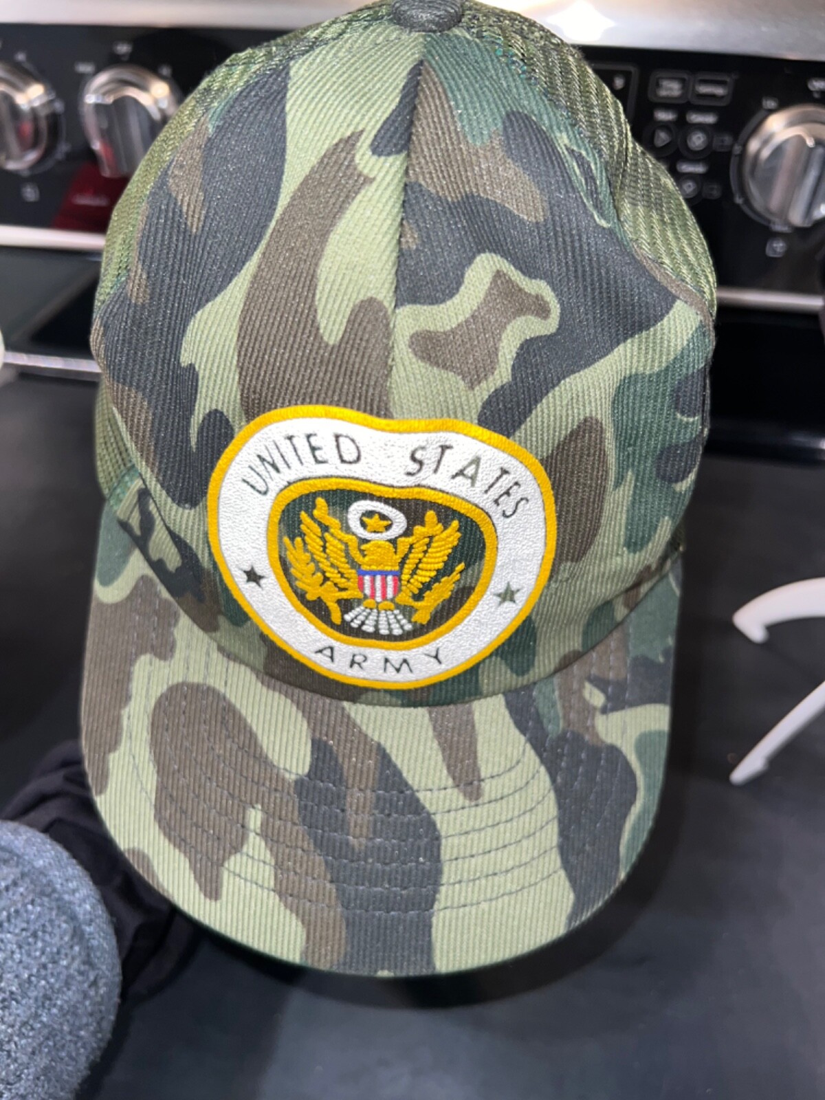 Camouflage Trucker hat olive green mesh United States Army Patch with Eagle Adj.
