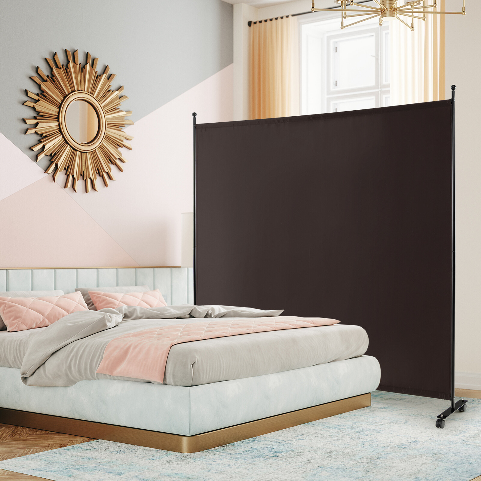 6FT Single Panel Room Divider w/ Wheels Rolling Fabric Partition Privacy Screen