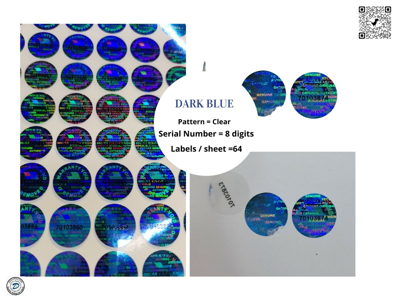 17mm Serial Number ROUND TAMPER EVIDENT SECURITY VOID HOLOGRAM LABELS -10000