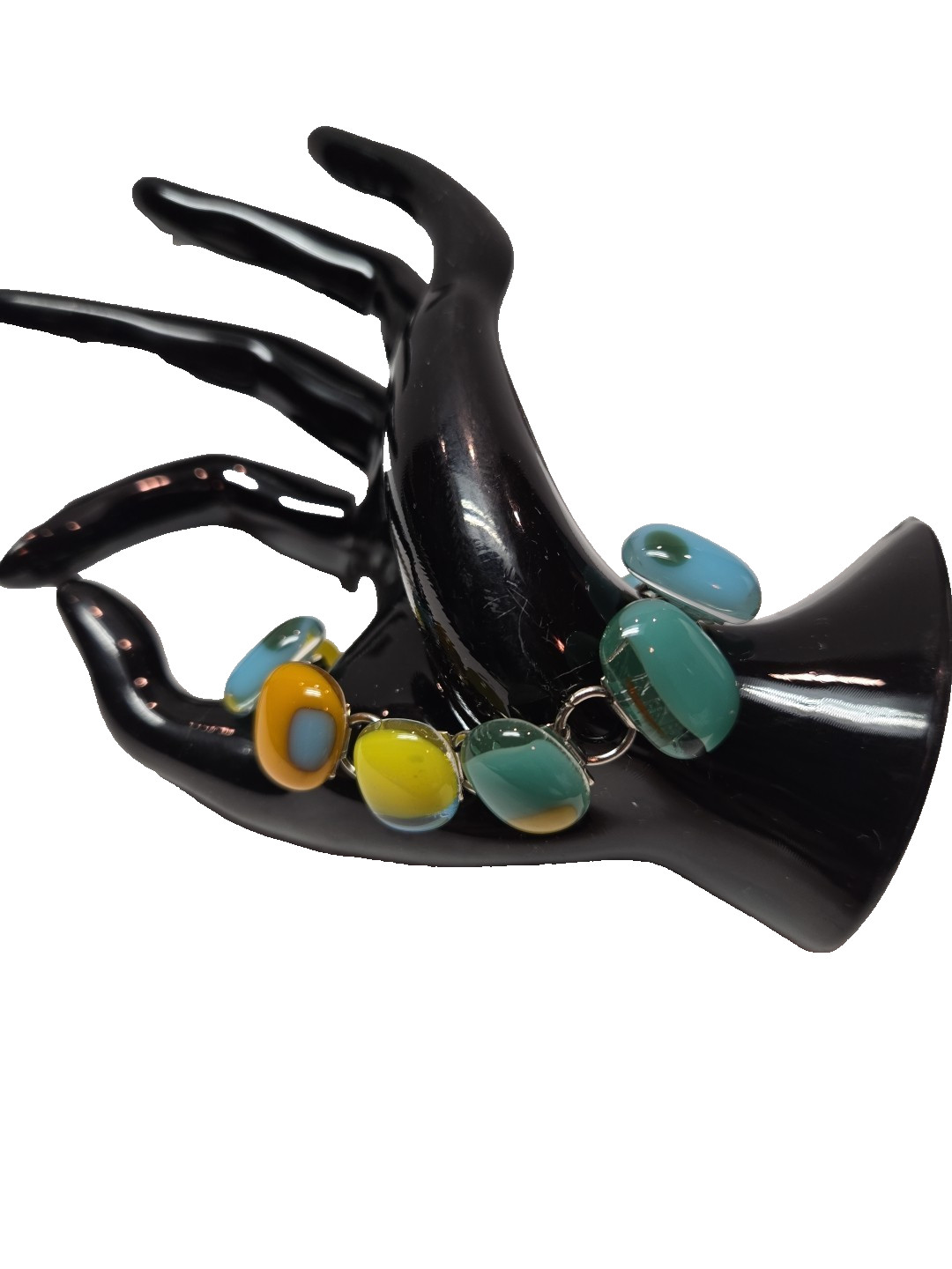 FUSED GLASS LINK BRACELET Multicolor Blue Green Orange
