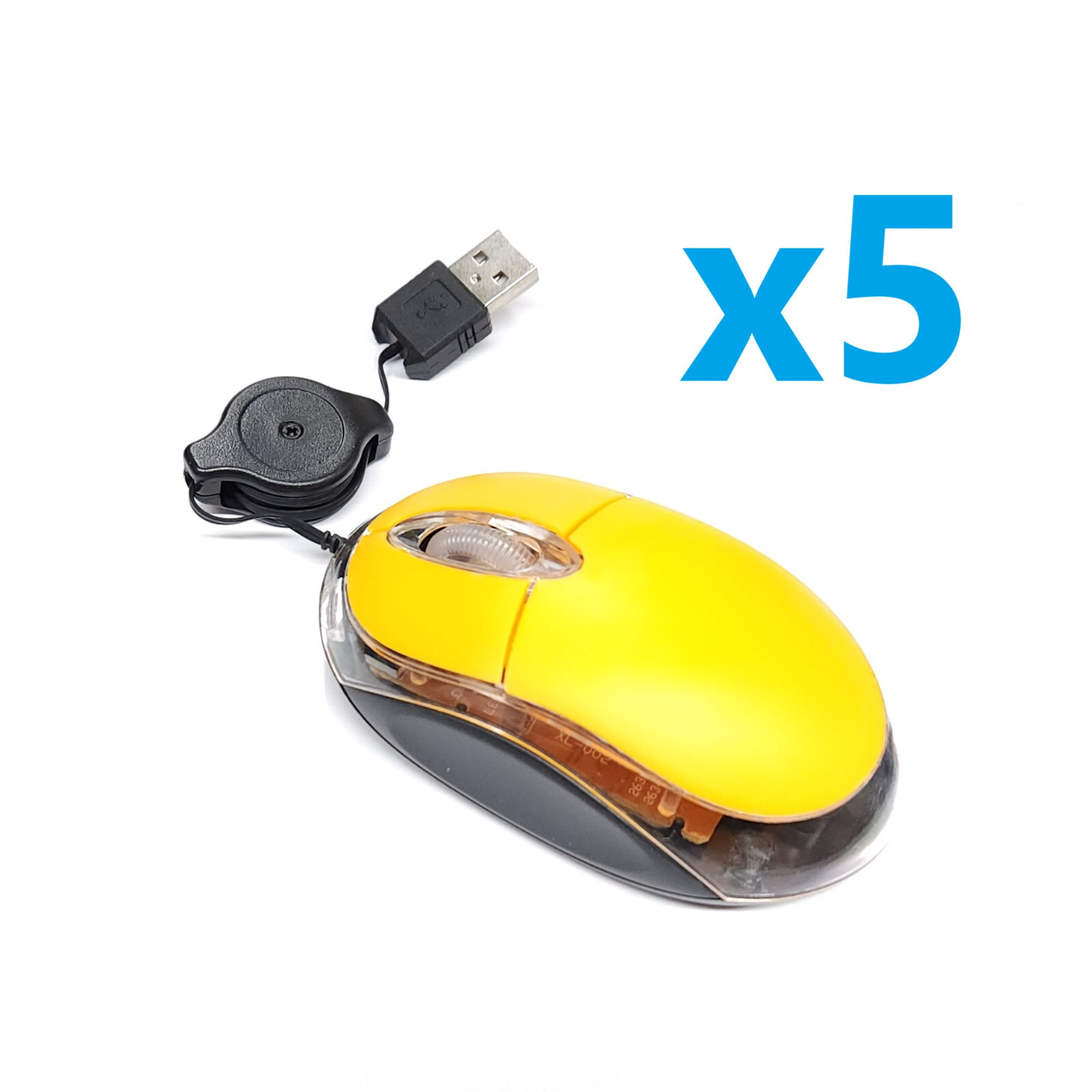 New Ultra Compact Retractable Cable USB Optical Mouse -Blue Led F Laptops Lot 5