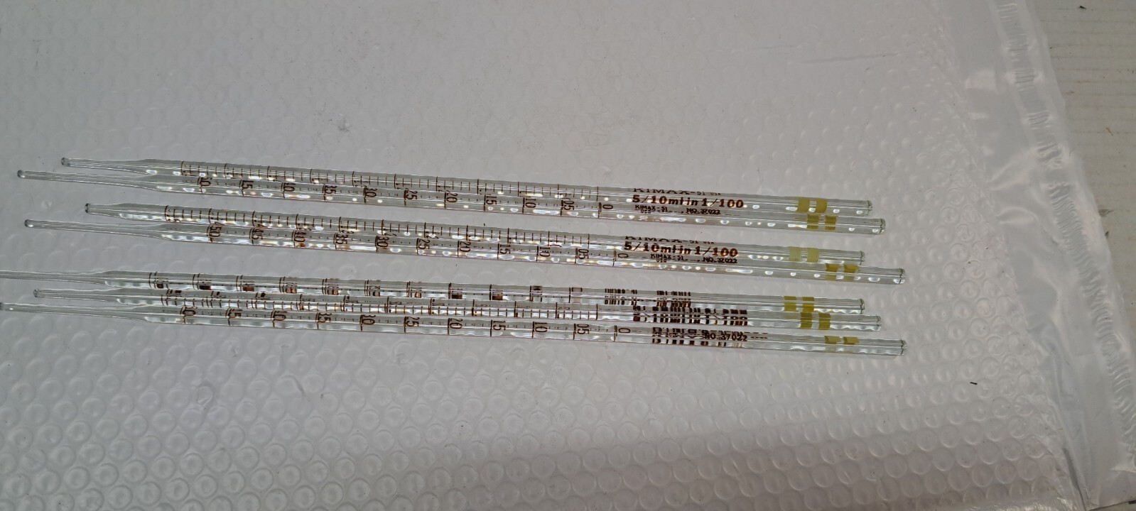 LOT OF 7 KIMAX  NO. 37022 5/10ML IN 1/100 Serological GLASS PIPETTE