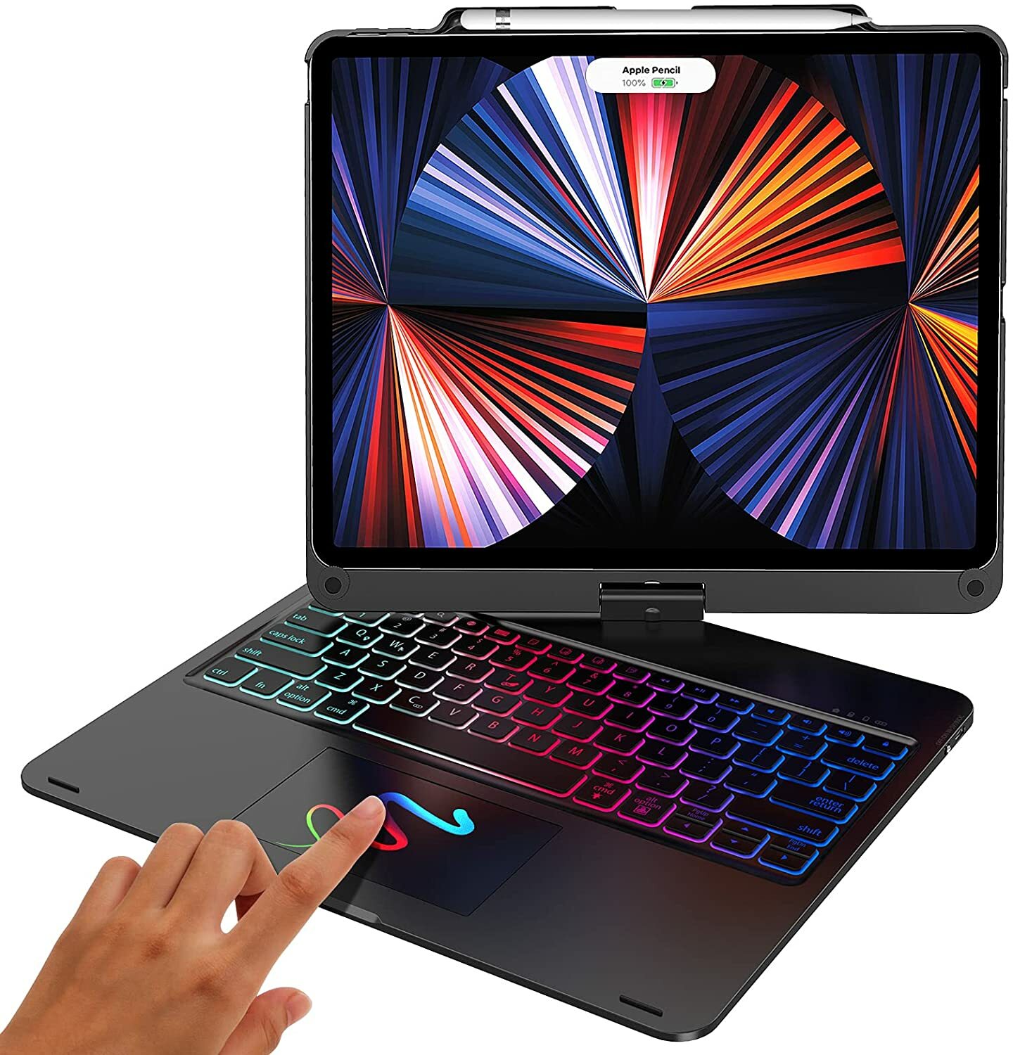 For iPad Pro 12.9 4th/5th/6th Gen 2022 Backlit Keyboard Case w /Touchpad Rotate