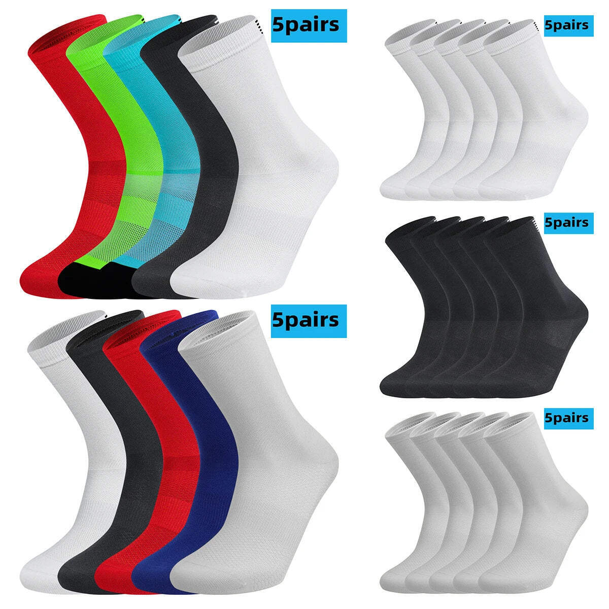 5 Pairs Cycling Socks Men Women Breathable Crew Bike Running Socks Fashion Compr