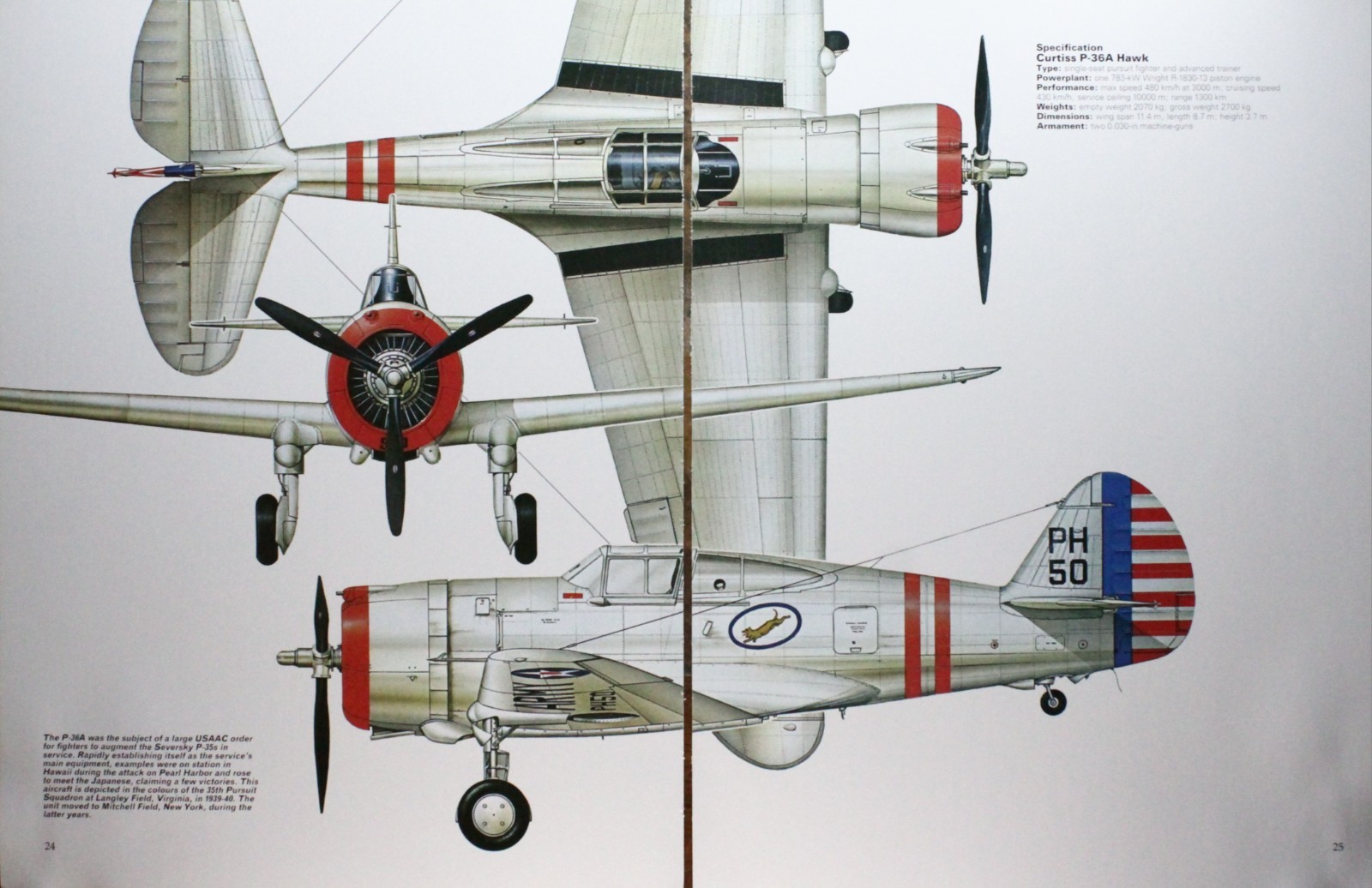 Curtiss P-36 P36 P 36 Hawk Picture Article Vtg Art Aircraft Spec Sheet Decor