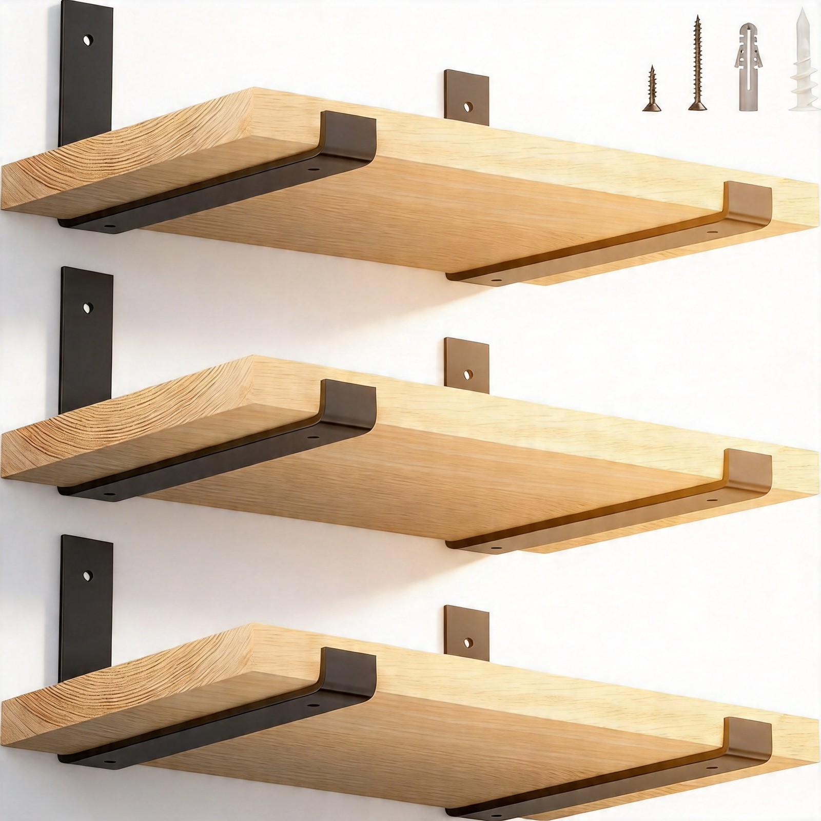 NEW 12 Inch Wall Shelf Brackets Black Iron Floating Shelf Hardware 6-Pack