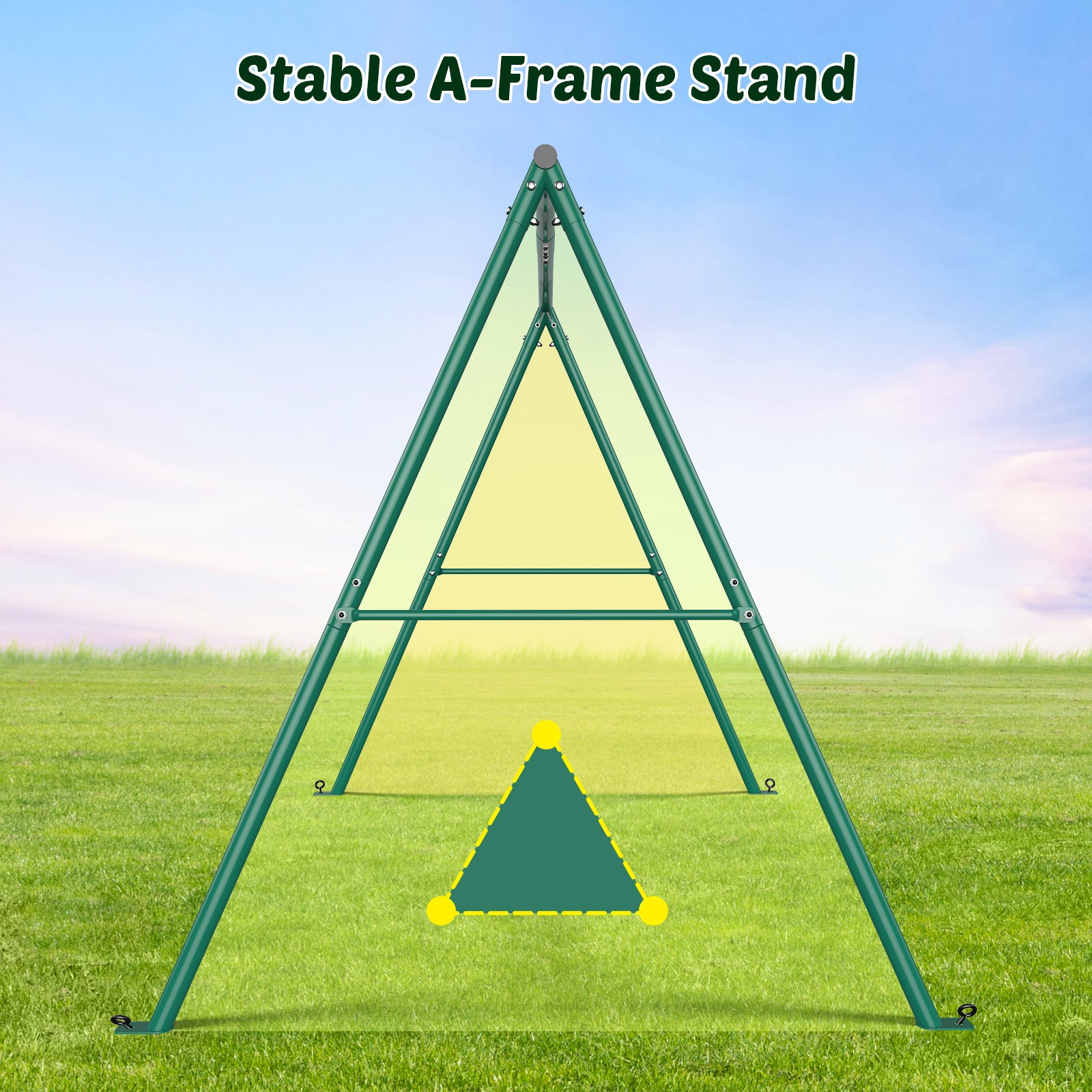 Trekassy 440lbs 2 Seat Metal Swing Set with Heavy Duty A-Frame Metal Swing Stand