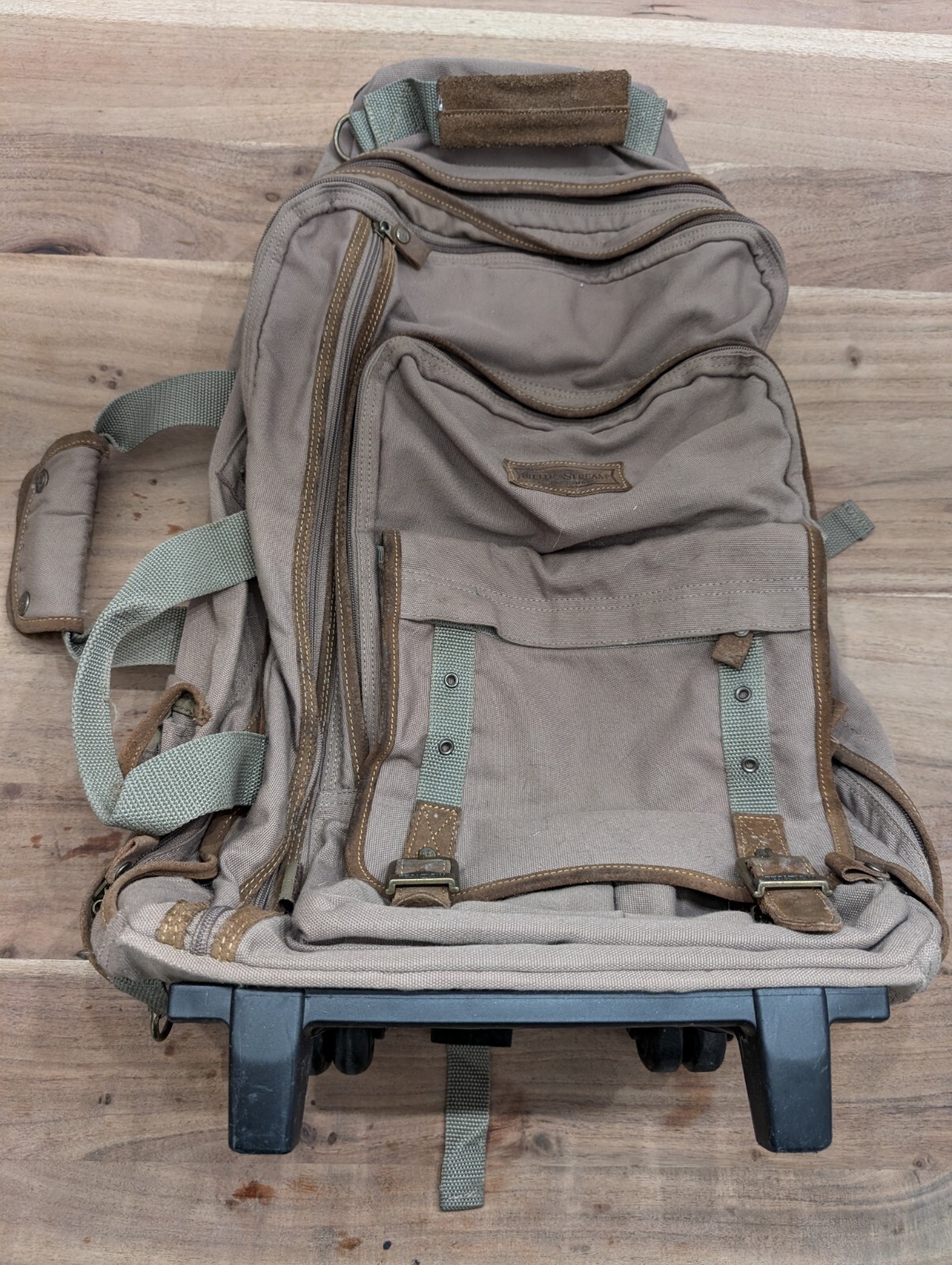 Vintage Field & Stream Canvas Rolling Backpack Hunting Travel Wheeled Pack