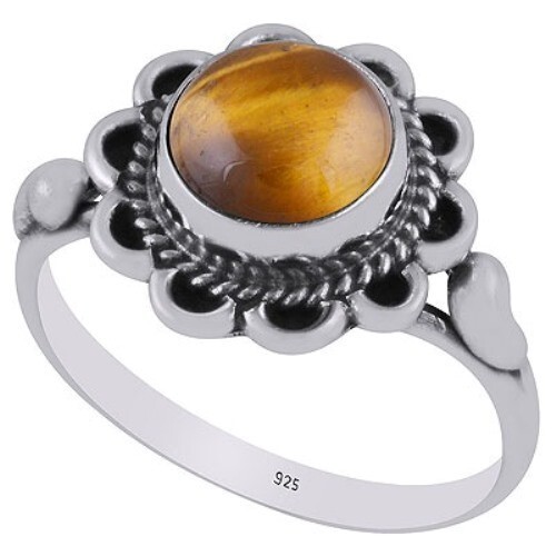 925 Sterling Silver Statement Ring For Women Tiger's Eye Round Shape Gemstone