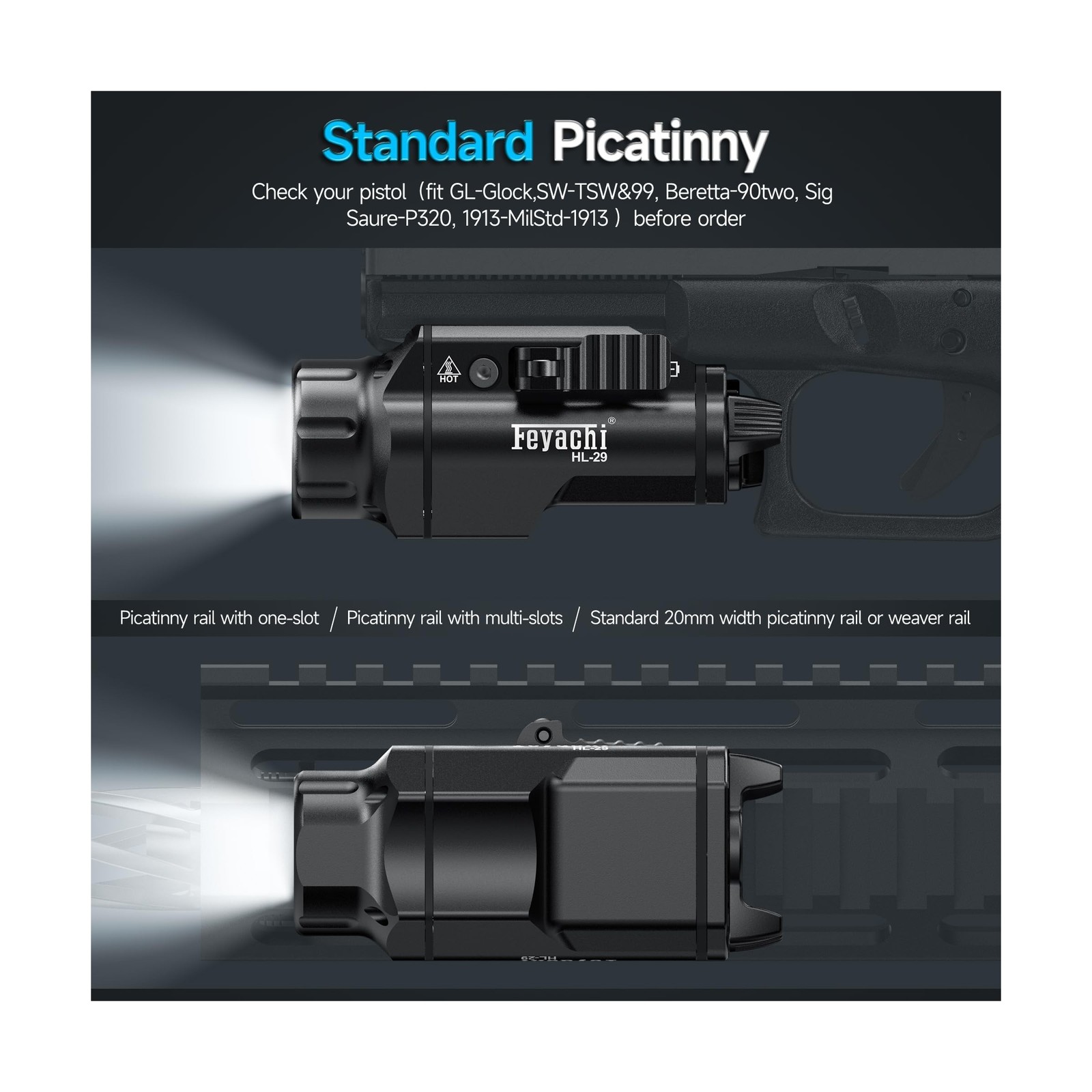 Feyachi Tactical Flashlight - 1500 Lumens Rail Mounted Flashlight, with 5 Int...