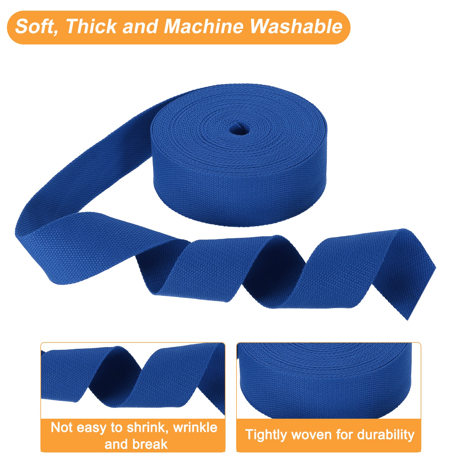 Cotton Webbing 2 Inch 11 Yard Polyester Cotton Webbing Strap, Blue