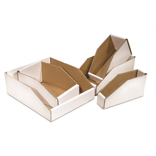 2x12x4 1/2" Open Top One Piece Corrugated Bin Boxes - White
