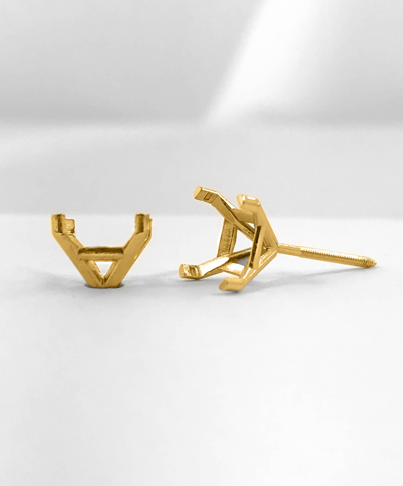 14K Yellow Gold Stud Earring Finding Mounting Setting Princess Martini ScrewBack
