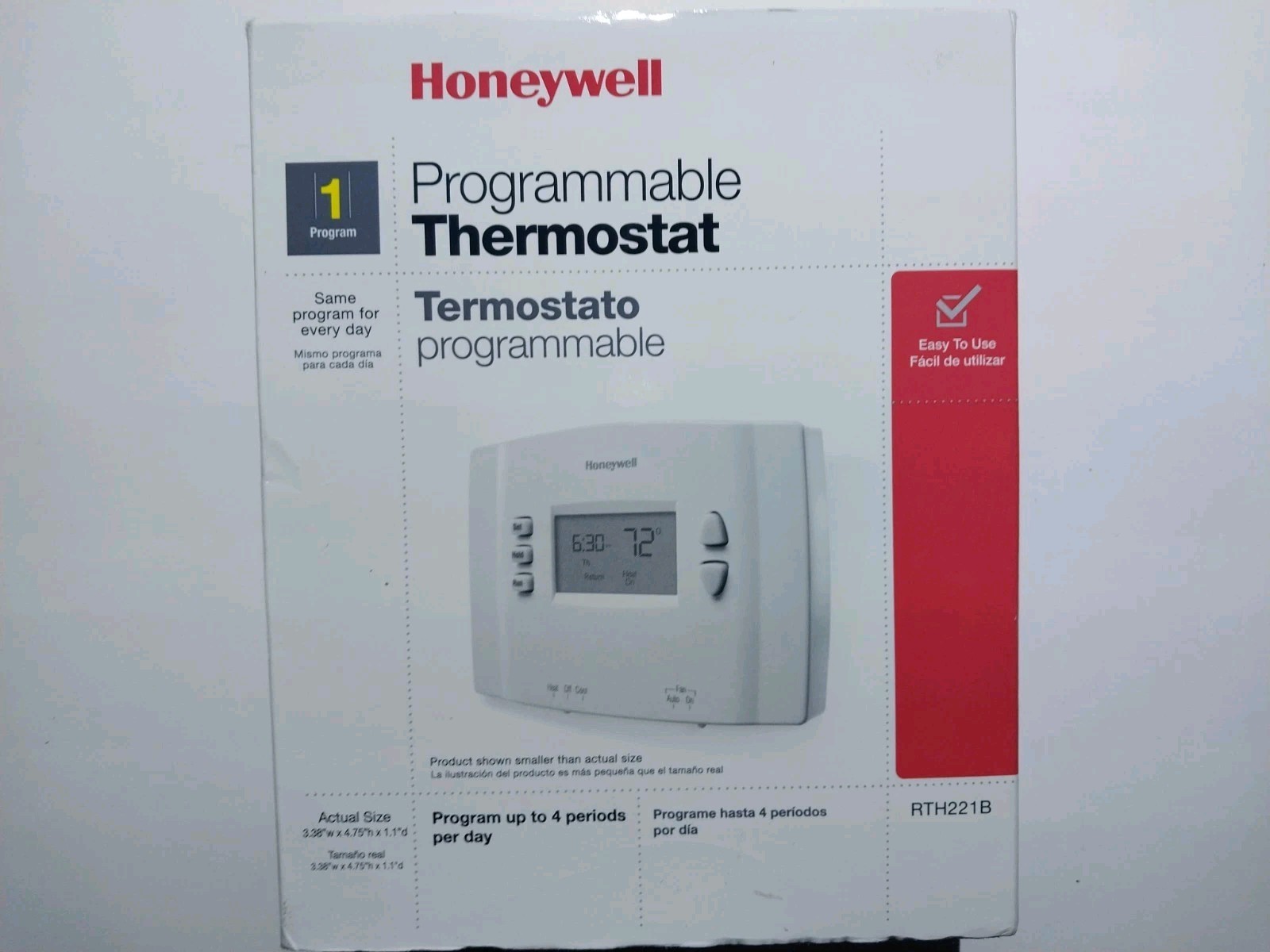 Honeywell Programmable Thermostat  Battery Operated RTH221B