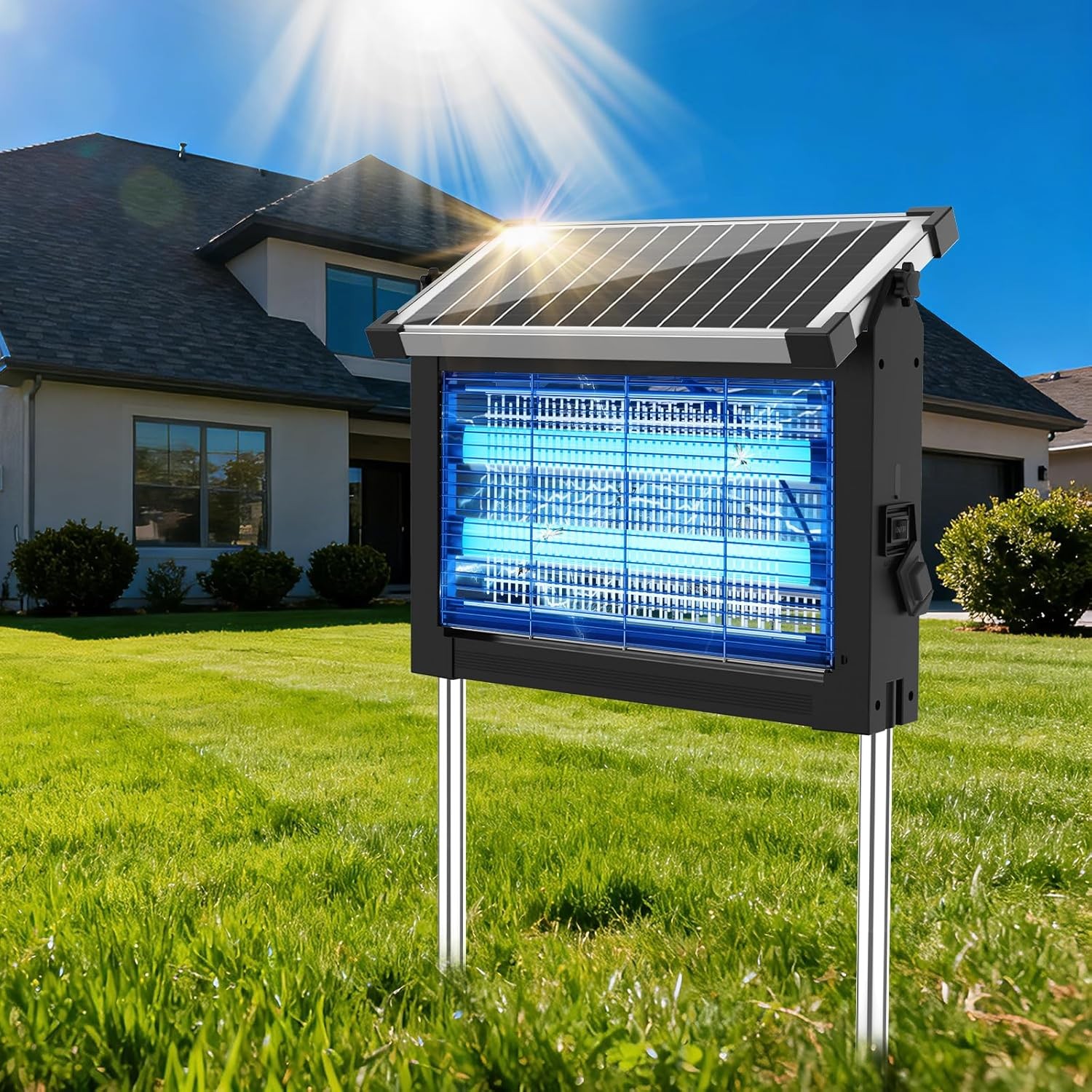 Dark Black Solar Mosquito Zapper 10W Outdoor Bug Zapper Patio Fly Trap