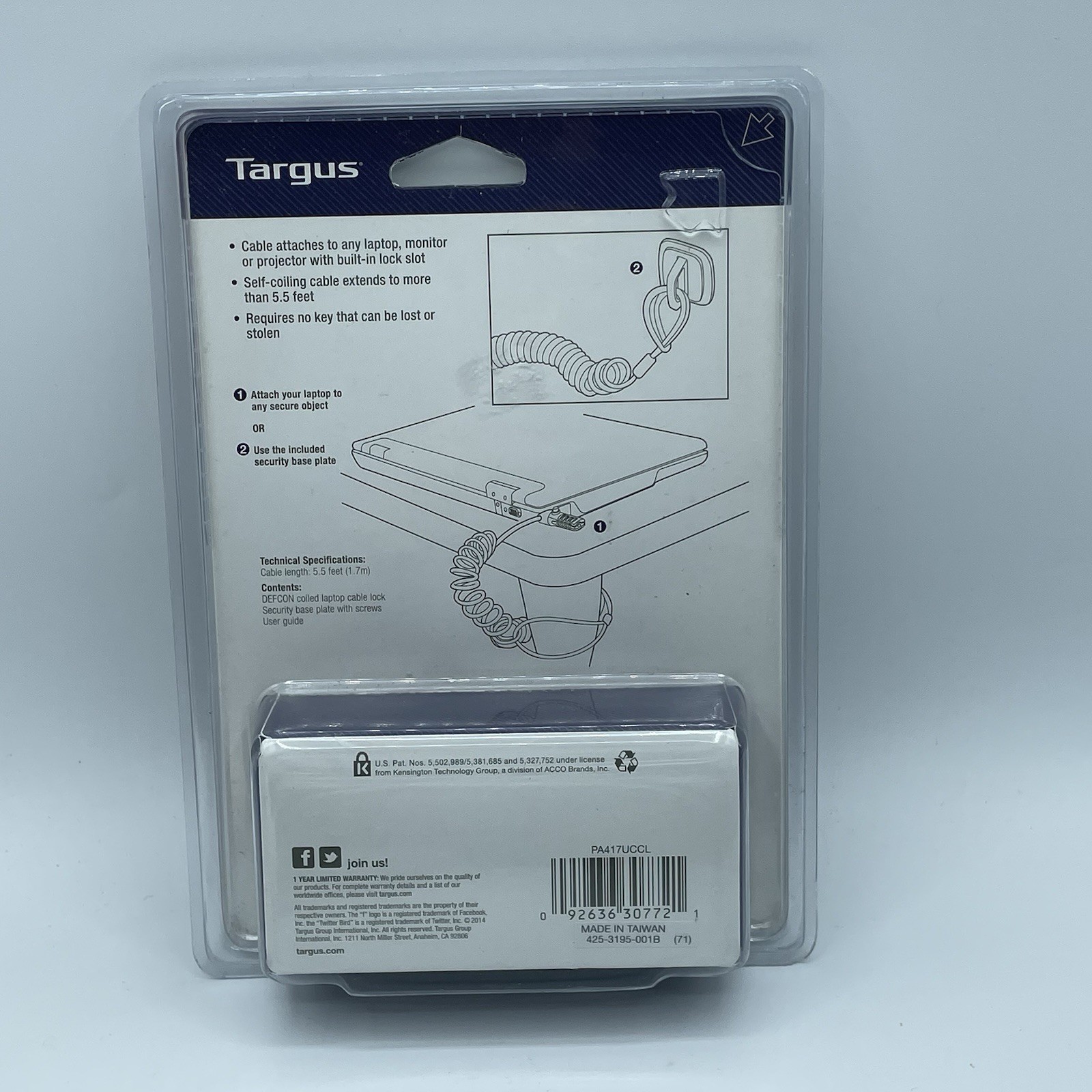 New Targus Defcon Coiled Laptop Cable Lock