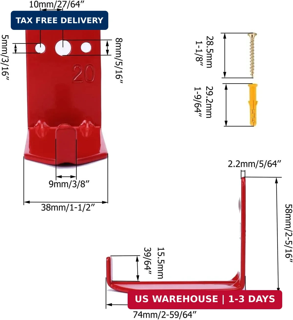 Fire Extinguisher Mount Wall Hook Bracket for Holding up to 20 lbs Extinguishers