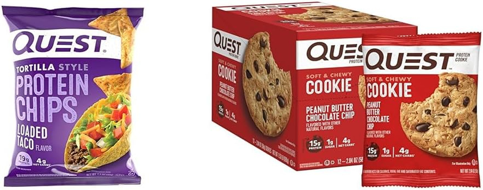Quest Tortilla Protein Chips, Loaded Taco, Gluten Free, Pack of 12 & Peanut Butt