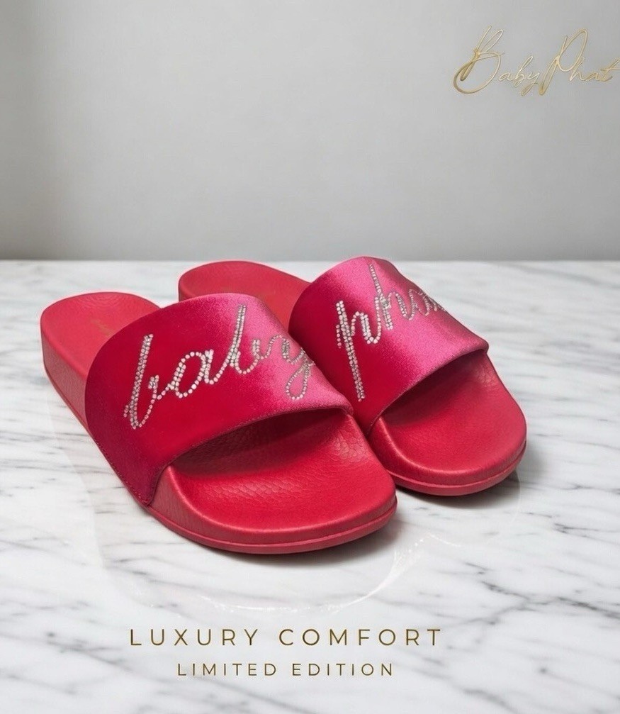 Baby Phat Pink / Red Sandals With Rhinestone Logo Detailing Women’s Size 8