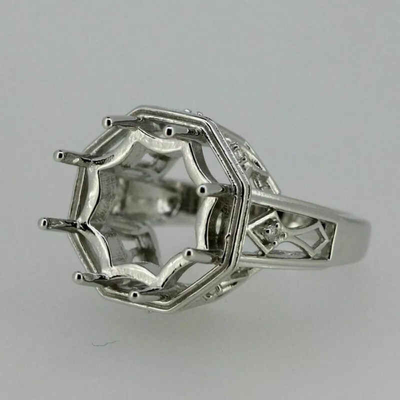Hexagon Set 15MM Round Shape Semi Mount Ring 925 Sterling Silver Cocktail Ring