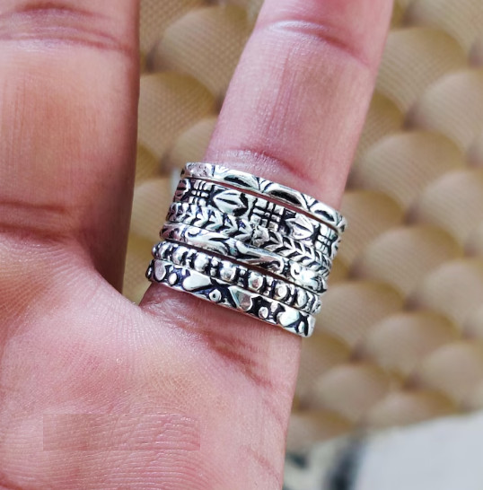 Set Of 6 Sterling Silver Stacking Ring, Thin & Thick Boho  Ring All Size R359