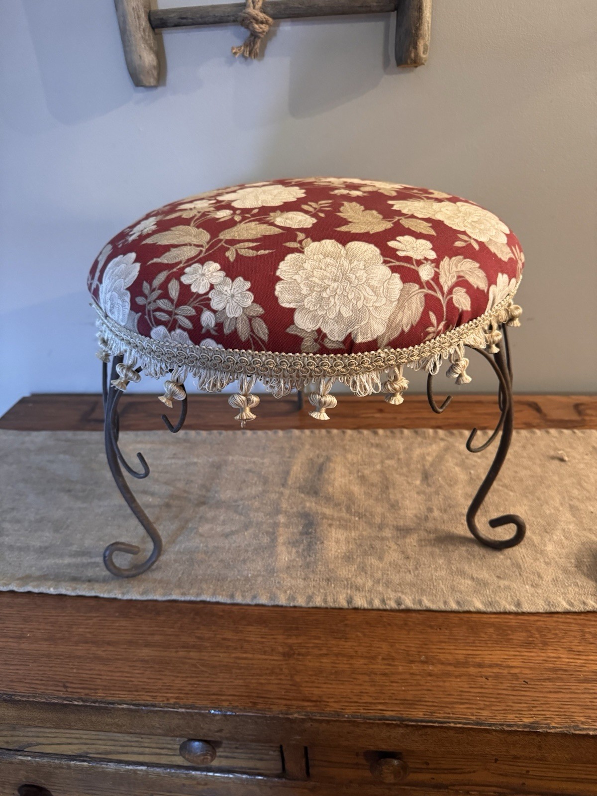 Vintage Foot Stool Wrought Iron Metal 16.25" -inch Seat 13" Tall