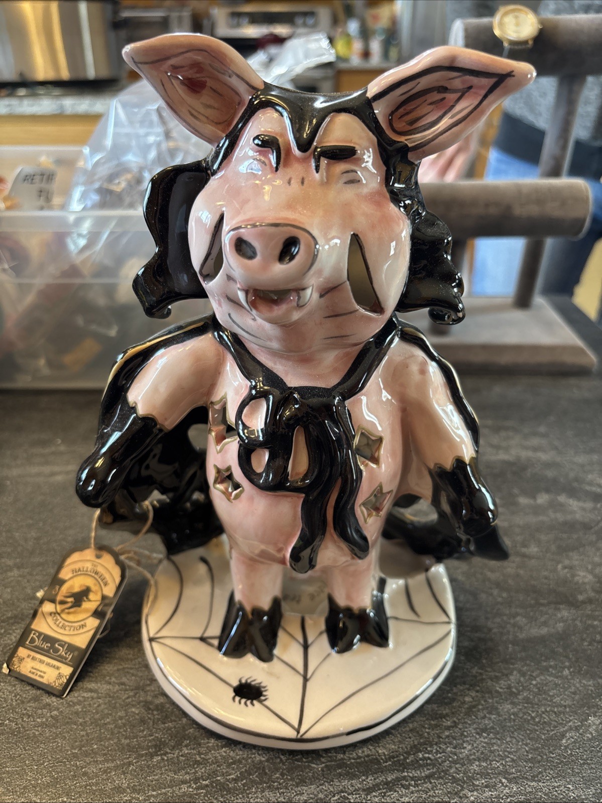 Vampire Piggy Halloween Dracula Pig Candle holder Blue Sky Heather Goldmine CAB