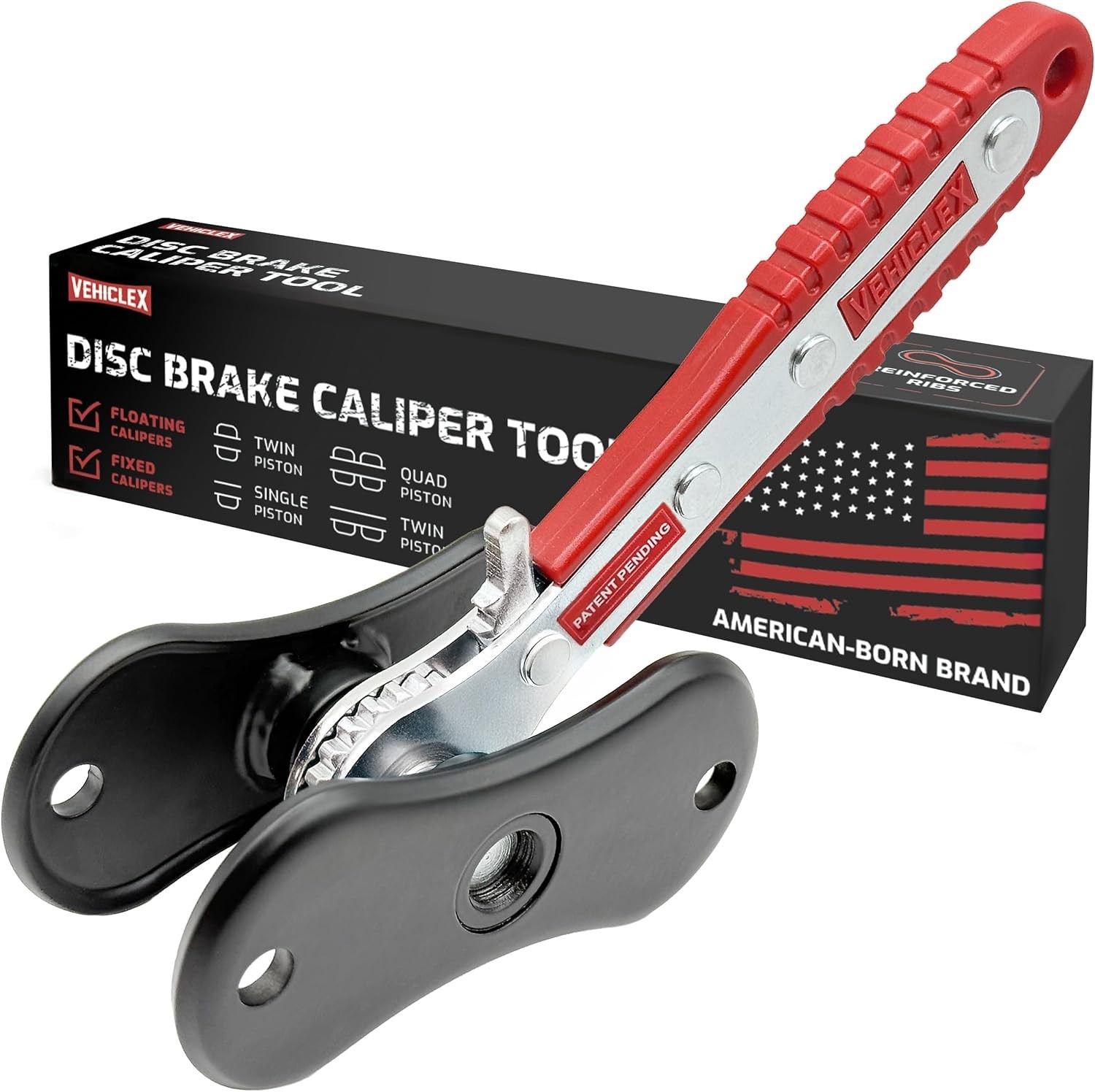 Heavy Duty Brake Caliper Compression Tool with Ratcheting Handle & Ribbed Plates