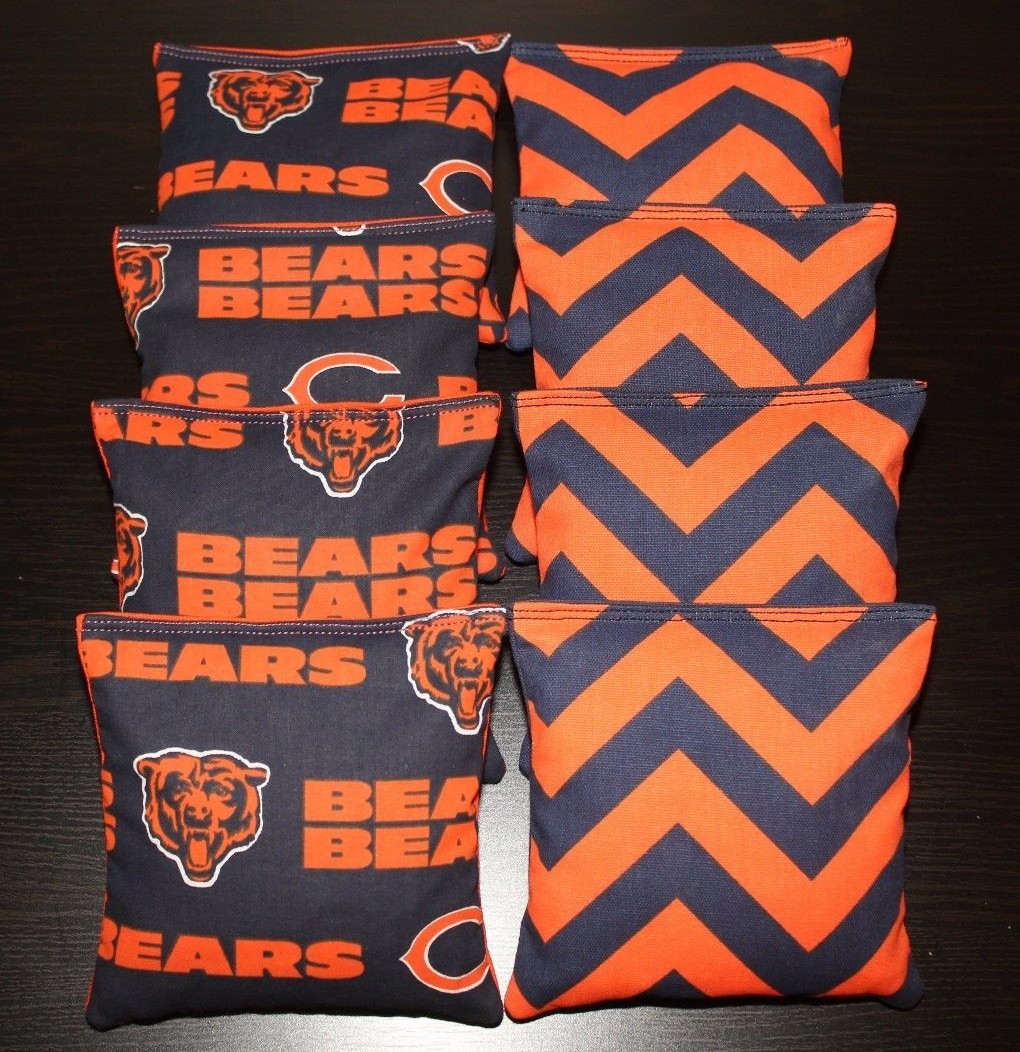 CHICAGO BEARS Cornhole Bean Bags All Weather Plastic Resin Filled WATERPROOF!